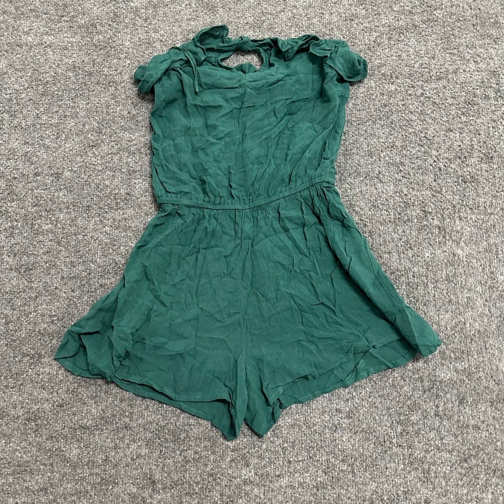 Aeropostale Romper Womens Size XS Dark Green Rayon Elastic Waist Casual Summer